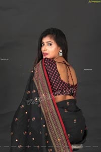 Aishwarya T in Black Saree Exclusive Shoot