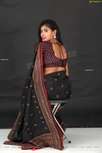 Aishwarya T in Black Saree Exclusive Shoot