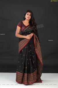 Aishwarya T in Black Saree Exclusive Shoot