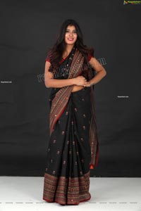 Aishwarya T in Black Saree Exclusive Shoot