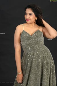 Anchor Indu in Gray Glitter-Knit Long Dress