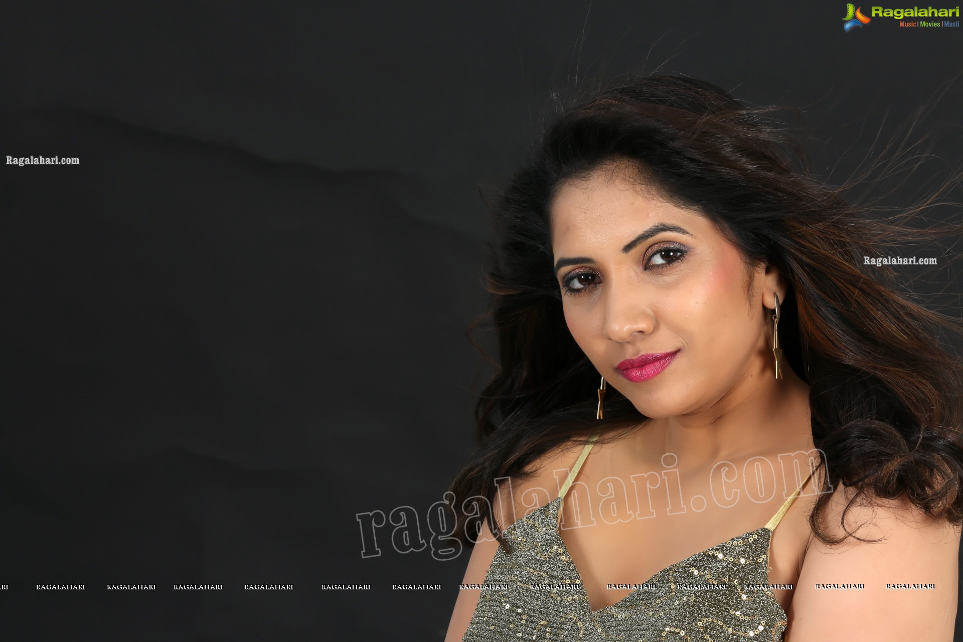 Anchor Indu in Gray Glitter-Knit Long Dress Exclusive Photo Shoot