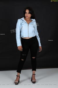 Preyasi Jiggar in Sky Blue Leather Jacket