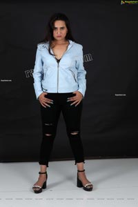 Preyasi Jiggar in Sky Blue Leather Jacket