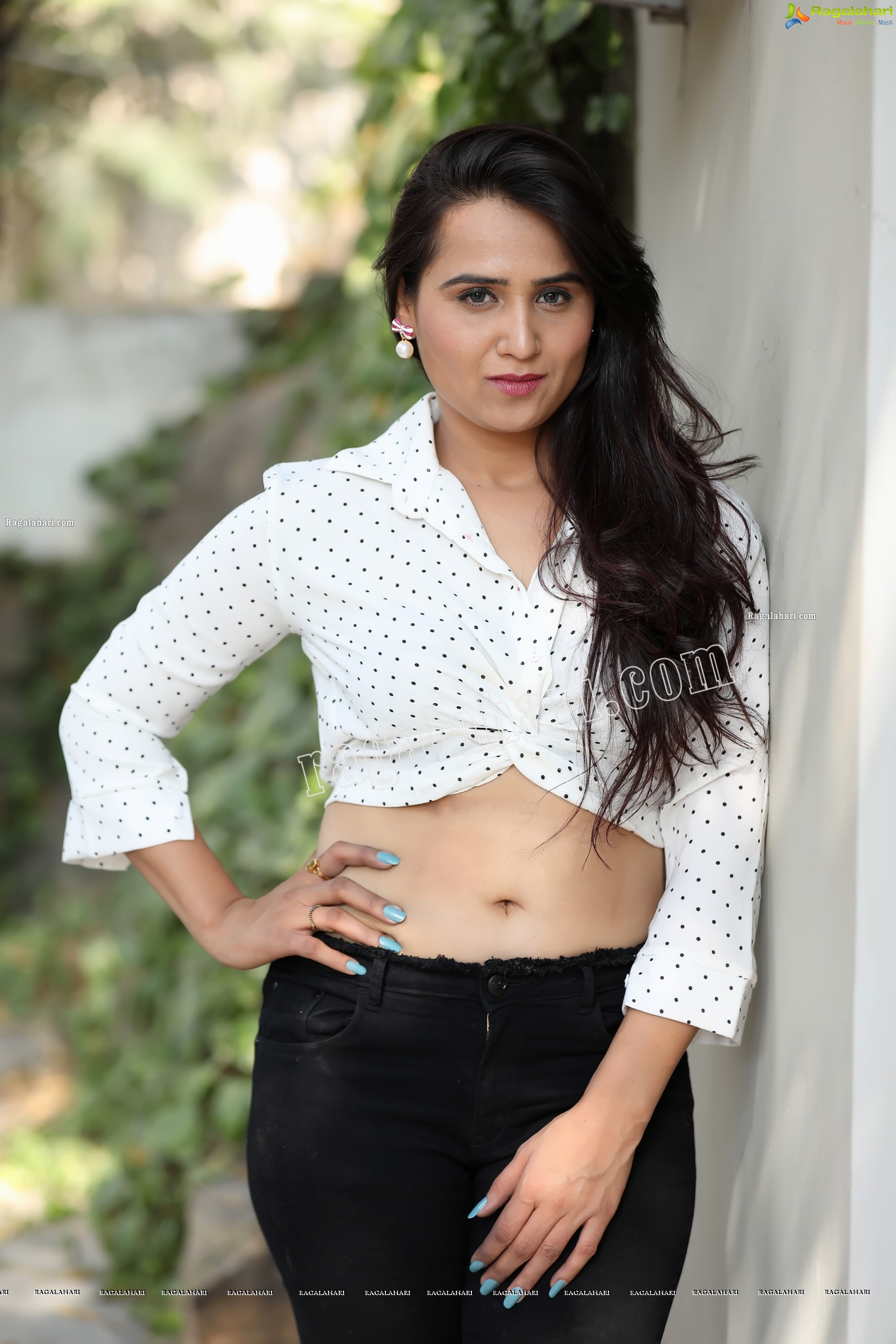 Preyasi Jiggar in White Polka Dots Knot Front Shirt With Black Jeans, Exclusive Photo Shoot