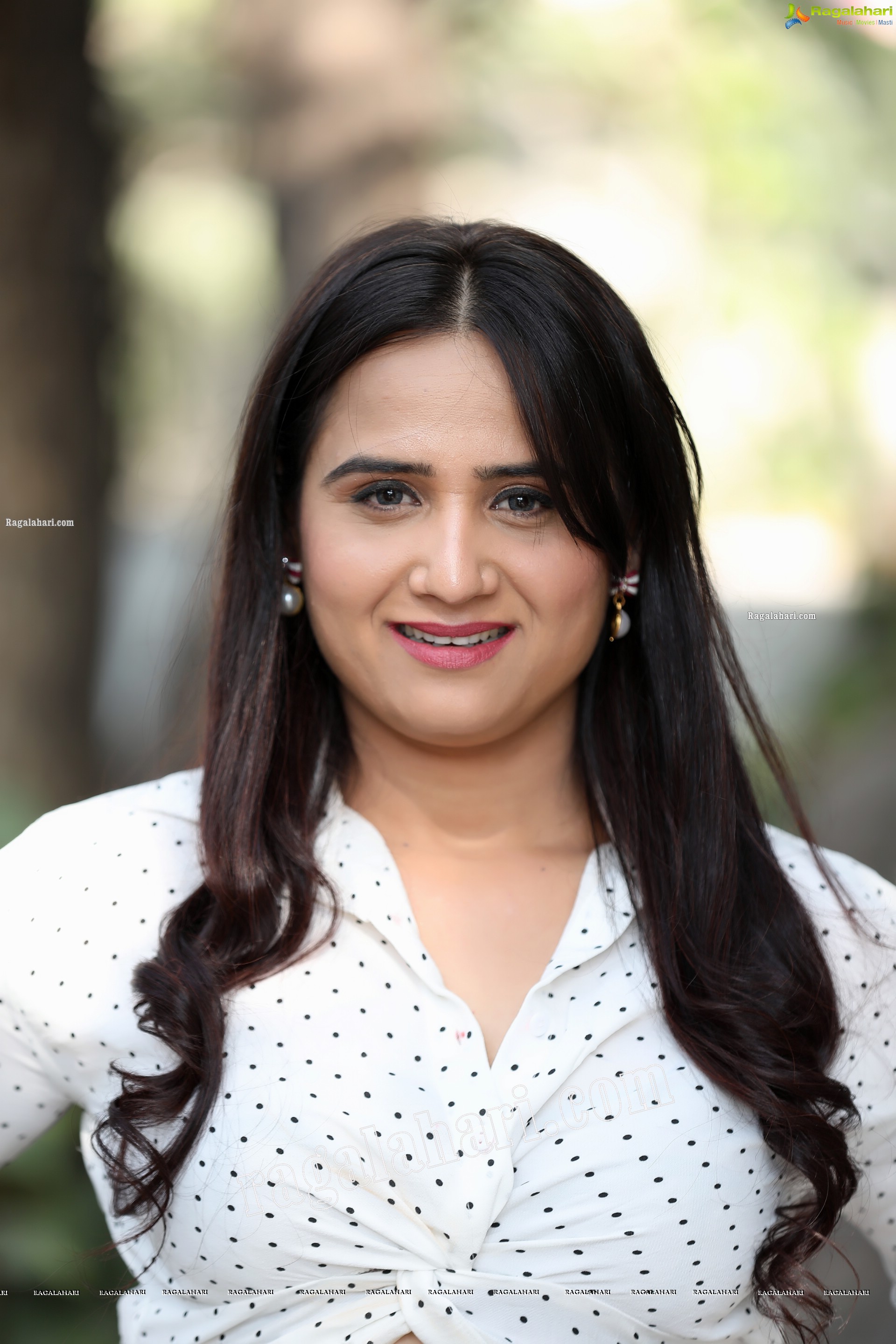 Preyasi Jiggar in White Polka Dots Knot Front Shirt With Black Jeans, Exclusive Photo Shoot