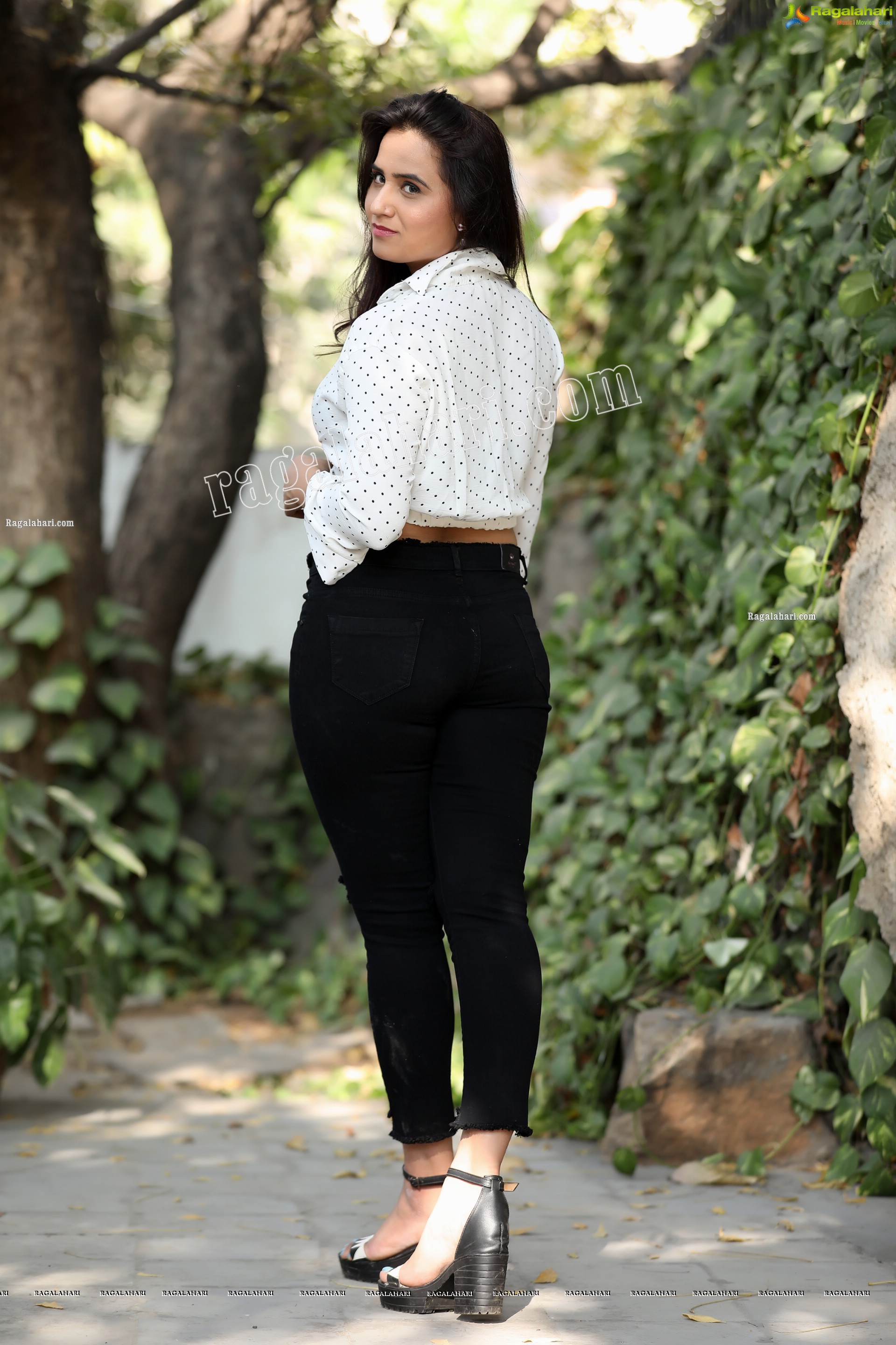 Preyasi Jiggar in White Polka Dots Knot Front Shirt With Black Jeans, Exclusive Photo Shoot