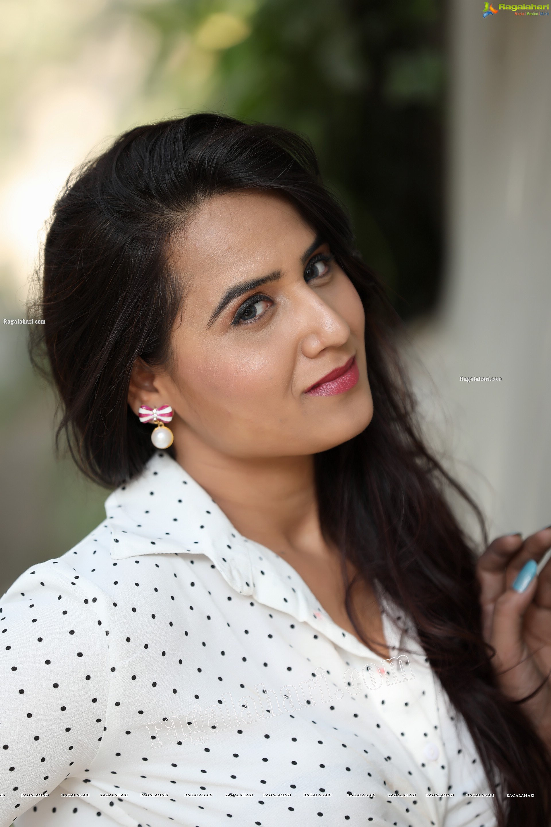 Preyasi Jiggar in White Polka Dots Knot Front Shirt With Black Jeans, Exclusive Photo Shoot