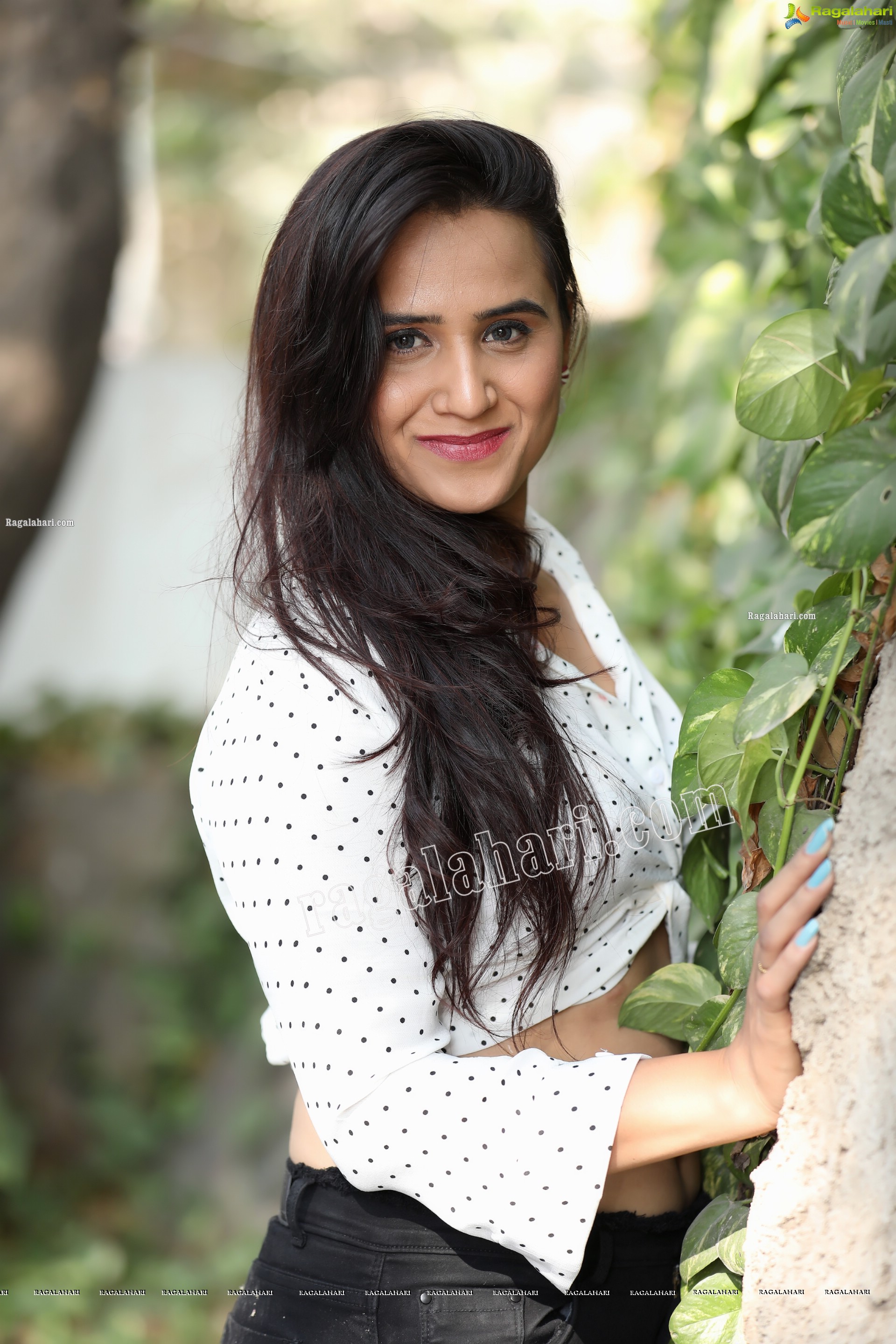 Preyasi Jiggar in White Polka Dots Knot Front Shirt With Black Jeans, Exclusive Photo Shoot