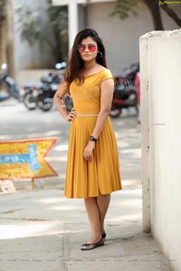 Rishika Nisha in Yellow Solid A-Line Dress