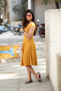 Rishika Nisha in Yellow Solid A-Line Dress
