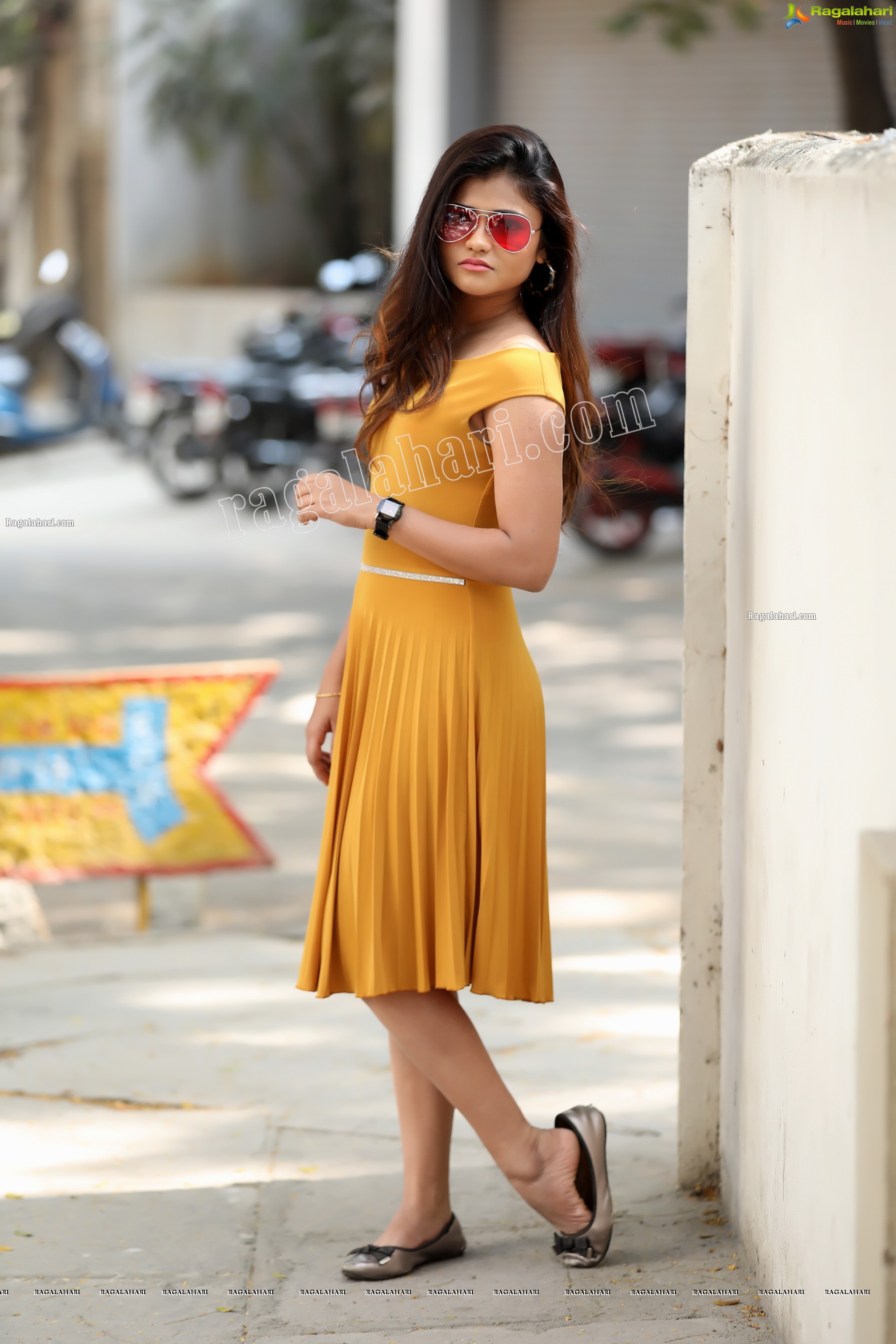 Rishika Nisha in Yellow Solid A-Line Dress Exclusive Photo Shoot