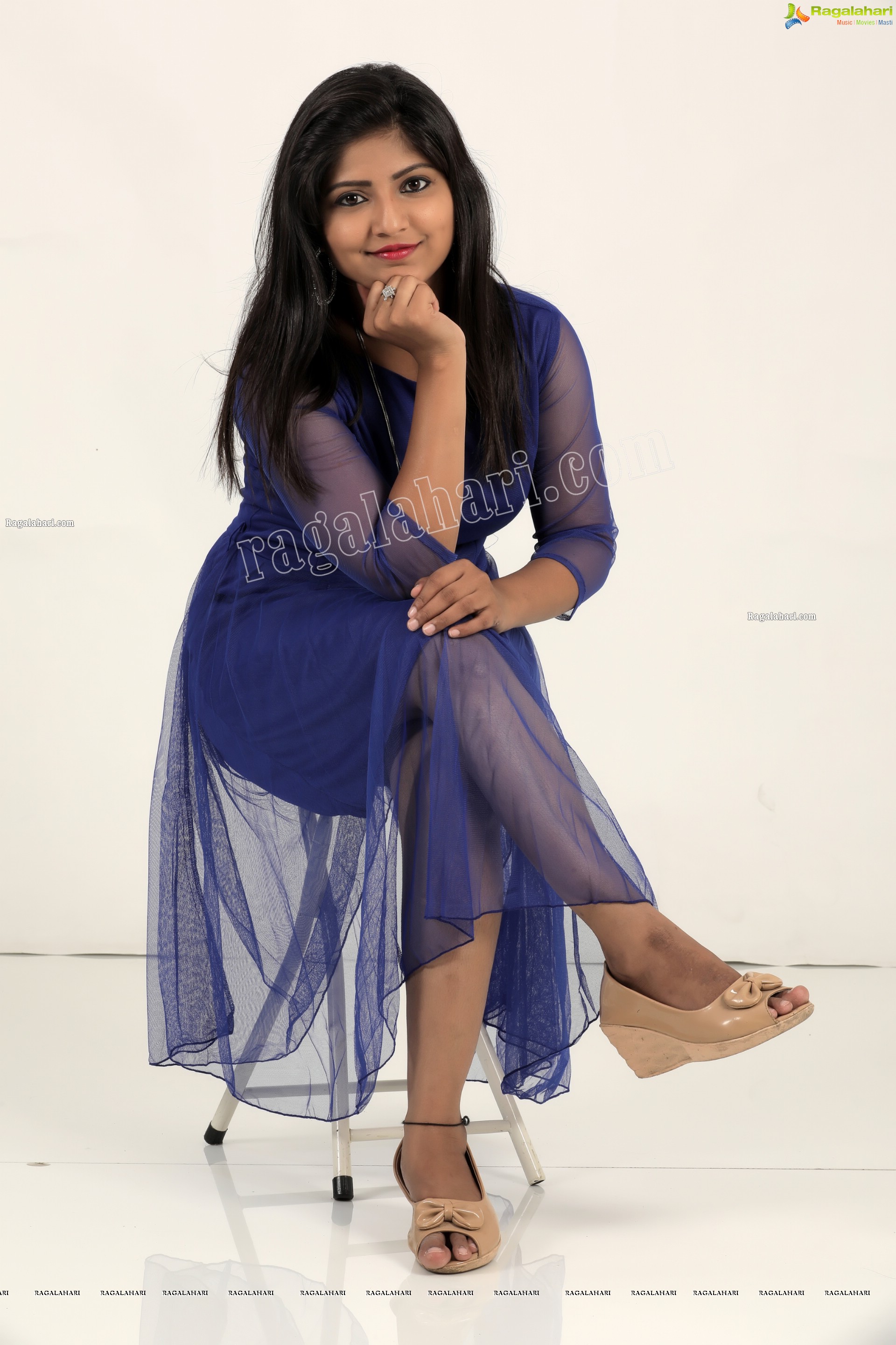 Shabeena Shaik in Royal Blue Colour A-Line Net Dress Exclusive Photo Shoot