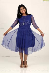 Shabeena Shaik in Royal Blue Colour Net Dress