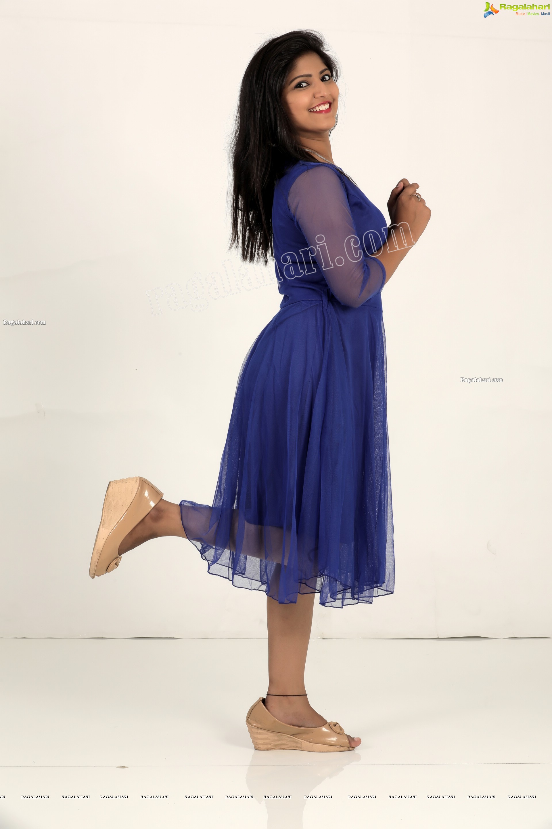 Shabeena Shaik in Royal Blue Colour A-Line Net Dress Exclusive Photo Shoot