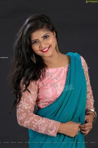 Shabeena Shaik in Light Blue Saree and Pink Blouse