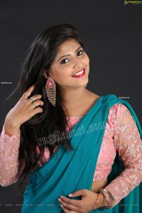 Shabeena Shaik in Light Blue Saree and Pink Blouse