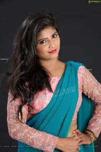 Shabeena Shaik in Light Blue Saree and Pink Blouse