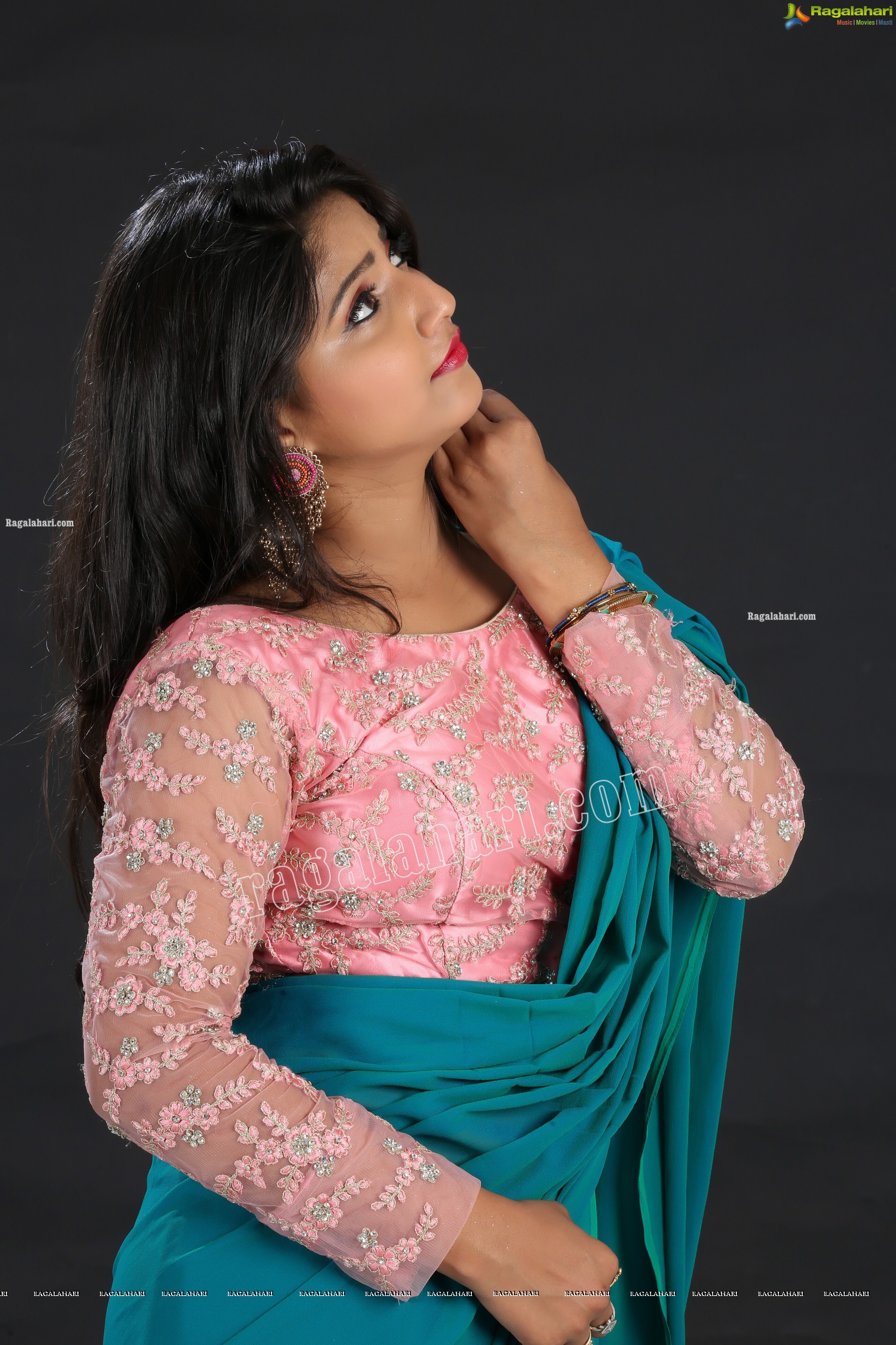 Shabeena Shaik in Light Blue Saree and Pink Blouse Exclusive Photo Shoot