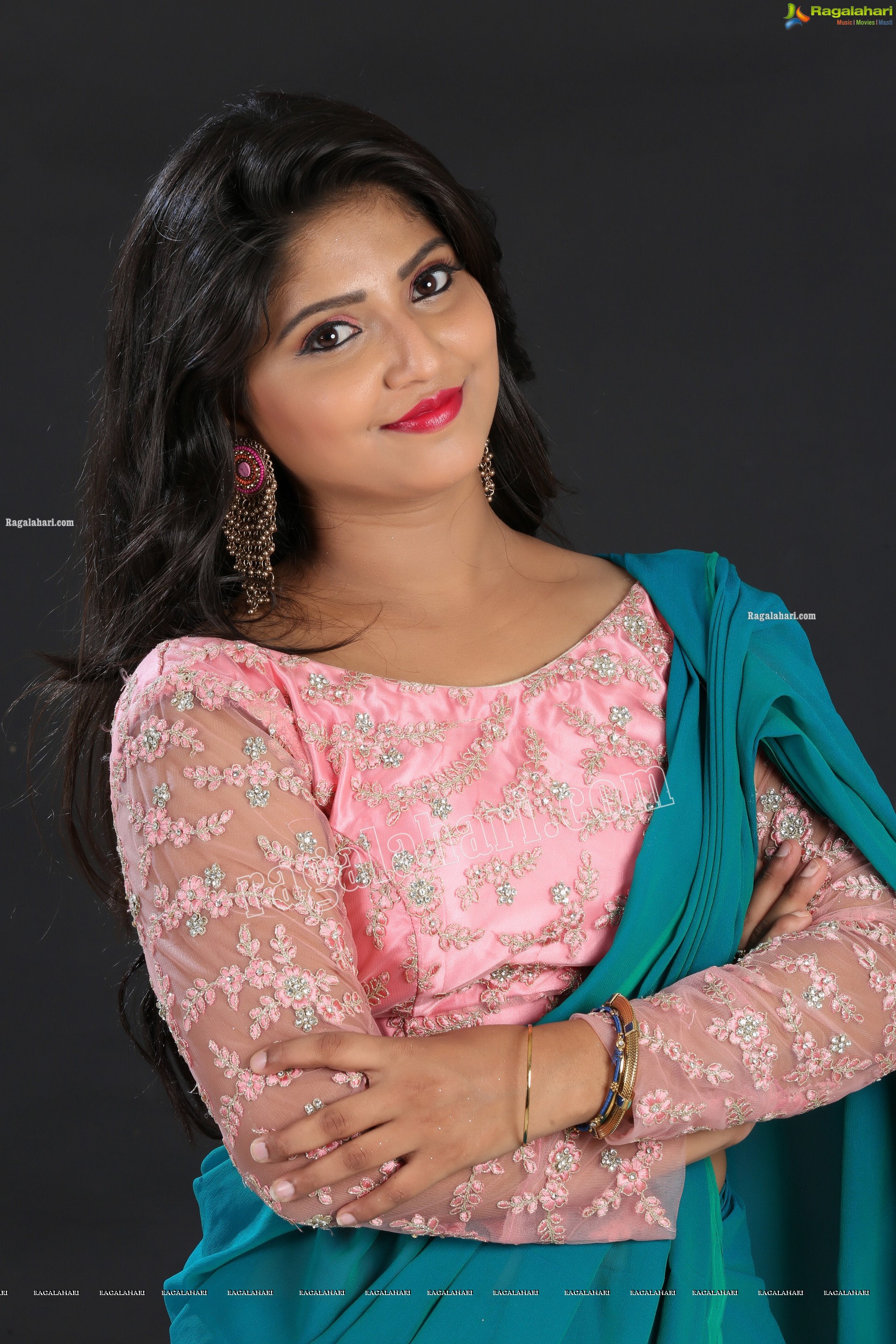 Shabeena Shaik in Light Blue Saree and Pink Blouse Exclusive Photo Shoot