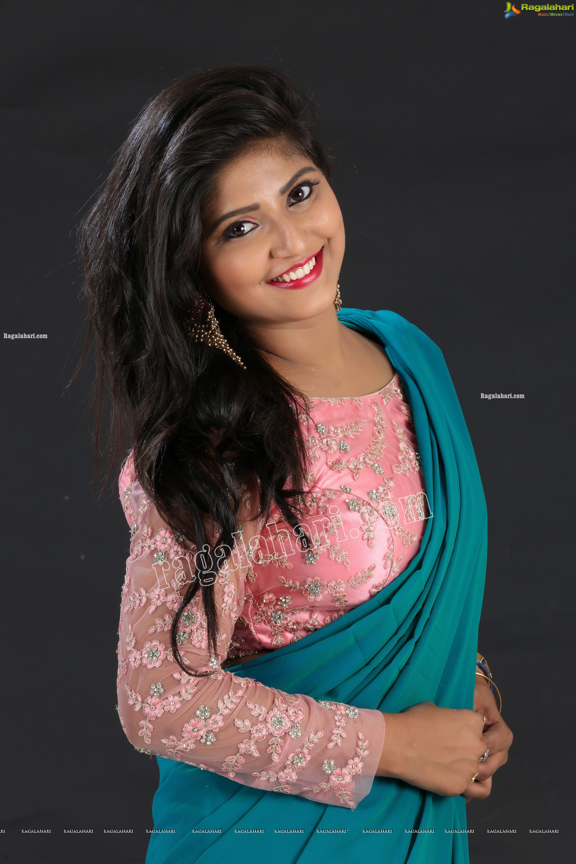 Shabeena Shaik in Light Blue Saree and Pink Blouse Exclusive Photo Shoot