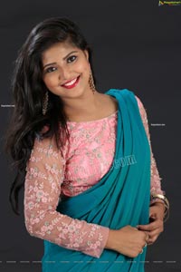 Shabeena Shaik in Light Blue Saree and Pink Blouse