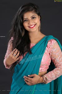 Shabeena Shaik in Light Blue Saree and Pink Blouse