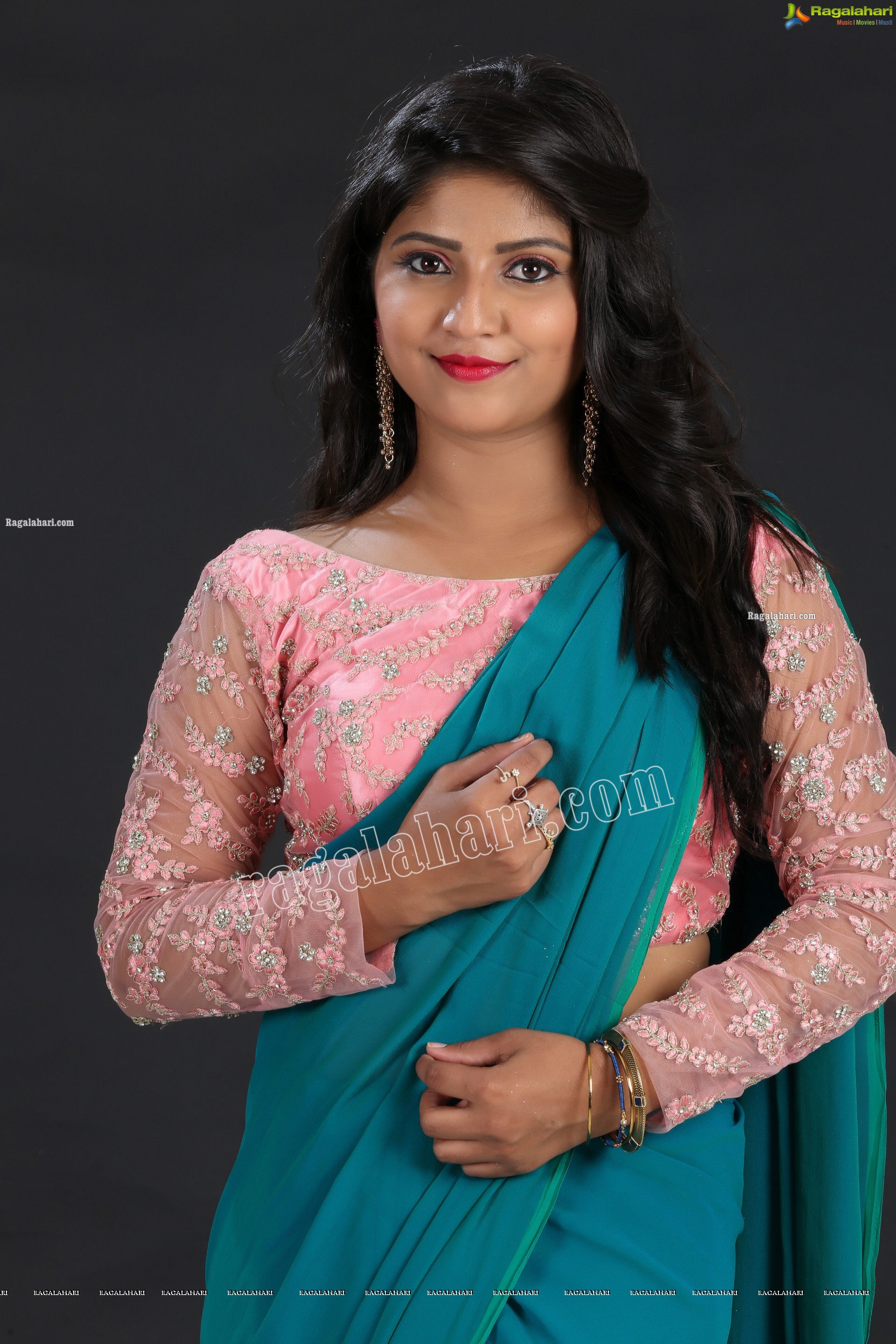 Shabeena Shaik in Light Blue Saree and Pink Blouse Exclusive Photo Shoot