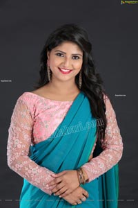 Shabeena Shaik in Light Blue Saree and Pink Blouse