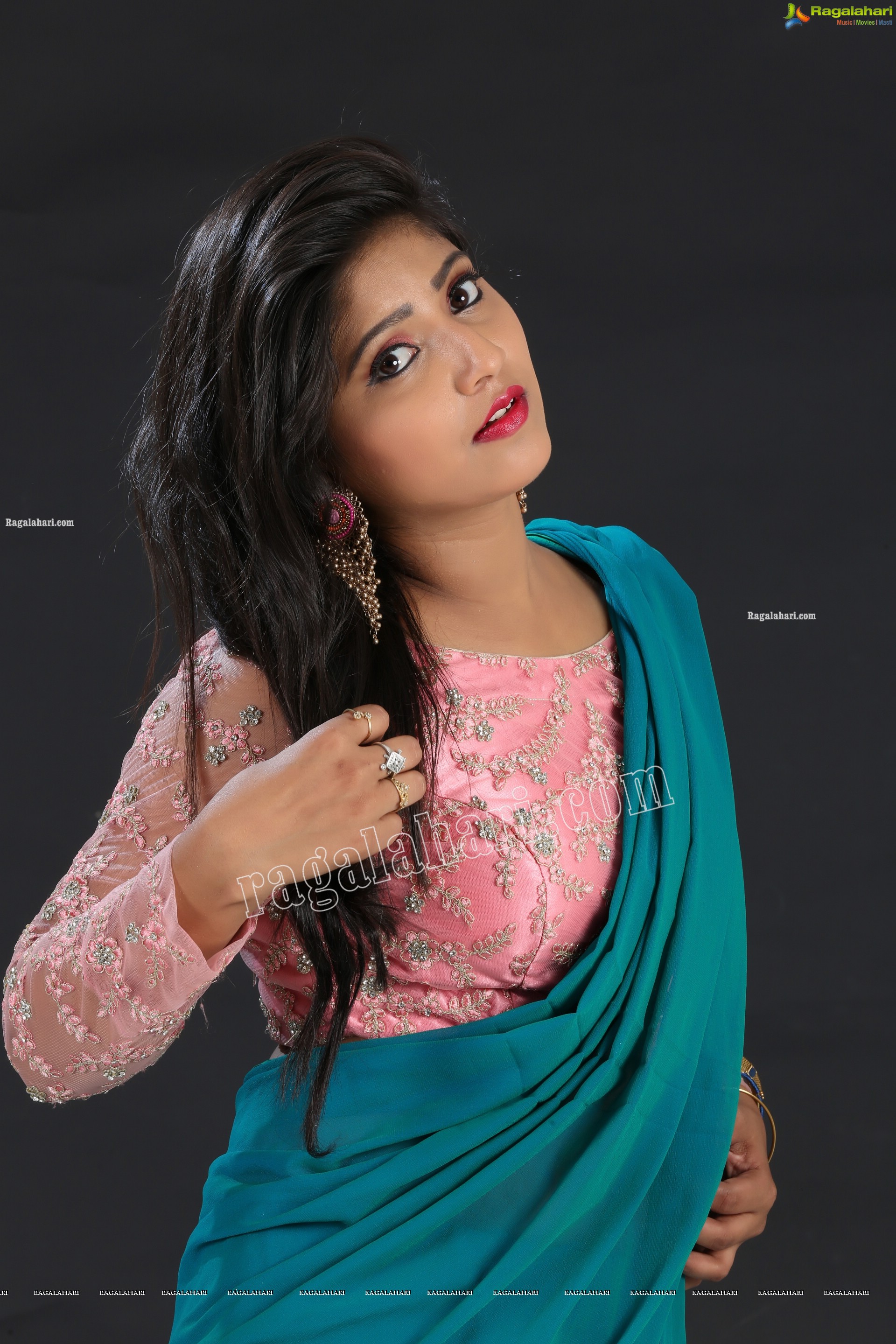 Shabeena Shaik in Light Blue Saree and Pink Blouse Exclusive Photo Shoot