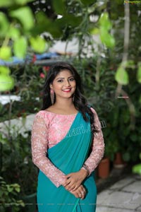 Shabeena Shaik in Light Blue Saree and Pink Blouse