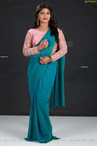 Shabeena Shaik in Light Blue Saree and Pink Blouse