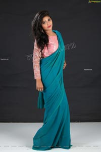 Shabeena Shaik in Light Blue Saree and Pink Blouse