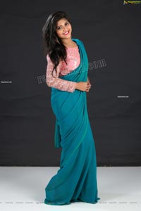 Shabeena Shaik in Light Blue Saree and Pink Blouse
