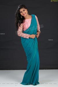 Shabeena Shaik in Light Blue Saree and Pink Blouse