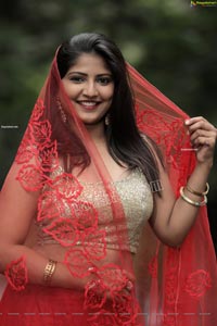 Shabeena Shaik in Red Embellished Lehenga