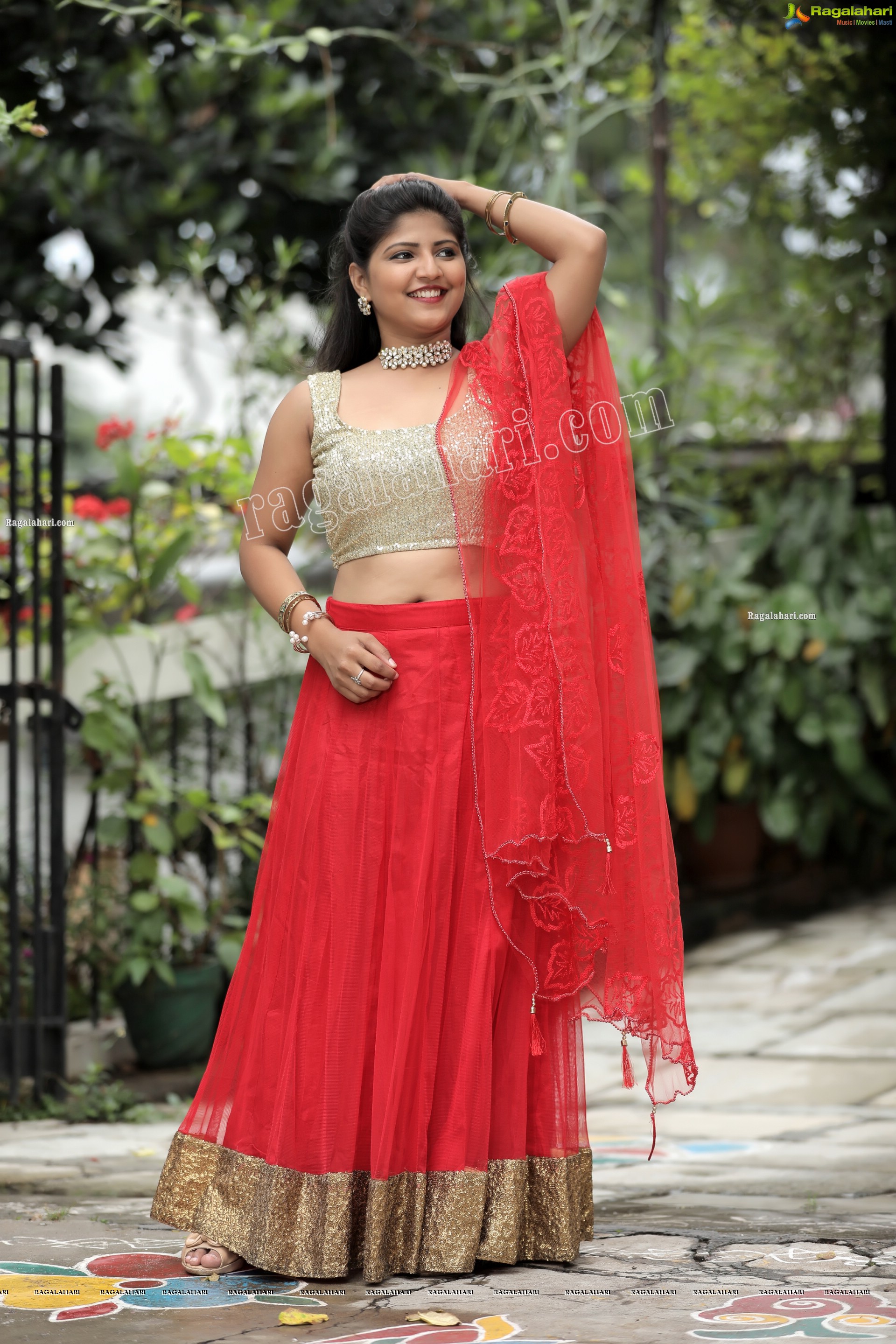 Shabeena Shaik in Red Embellished Lehenga Exclusive Photo Shoot