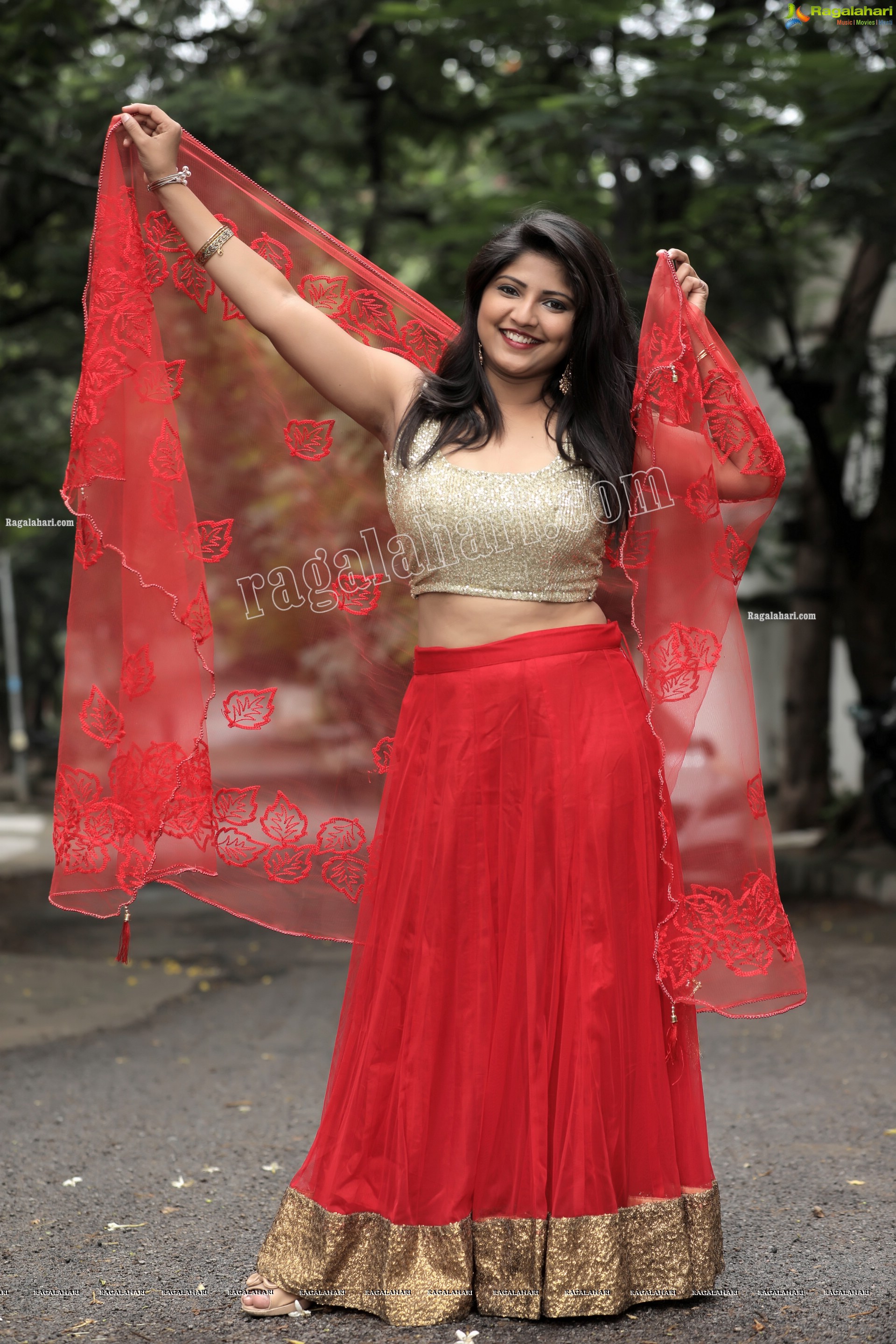 Shabeena Shaik in Red Embellished Lehenga Exclusive Photo Shoot