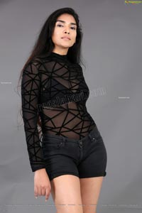 Supraja Narayan in Black Lace Top and Shorts