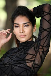 Supraja Narayan in Black Lace Top and Shorts