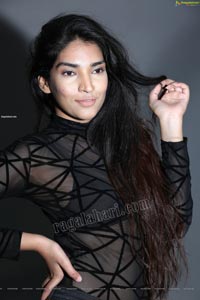 Supraja Narayan in Black Lace Top and Shorts