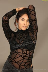 Supraja Narayan in Black Lace Top and Shorts