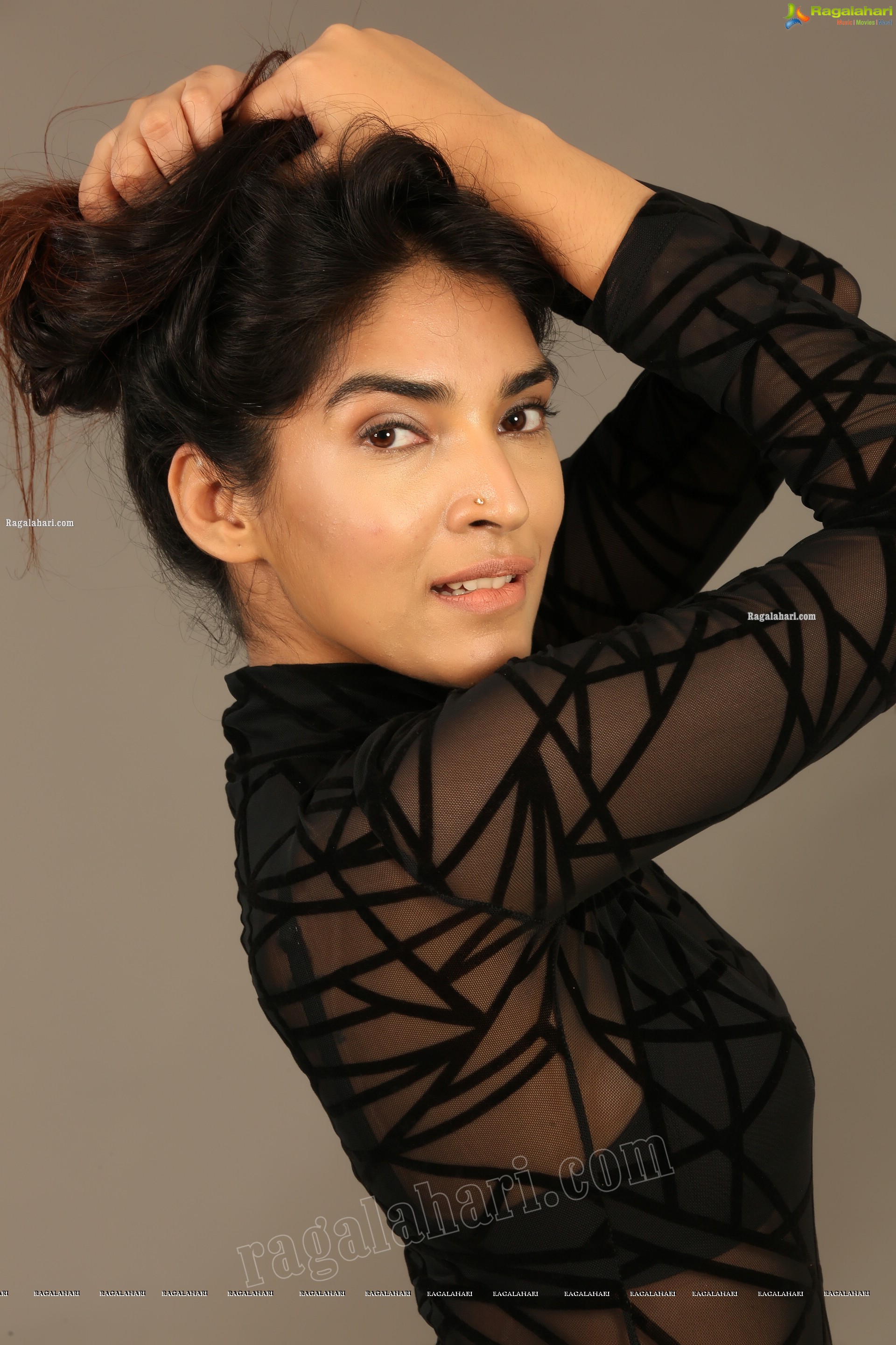 Supraja Narayan in Black Lace Top and Shorts, Exclusive Photo Shoot