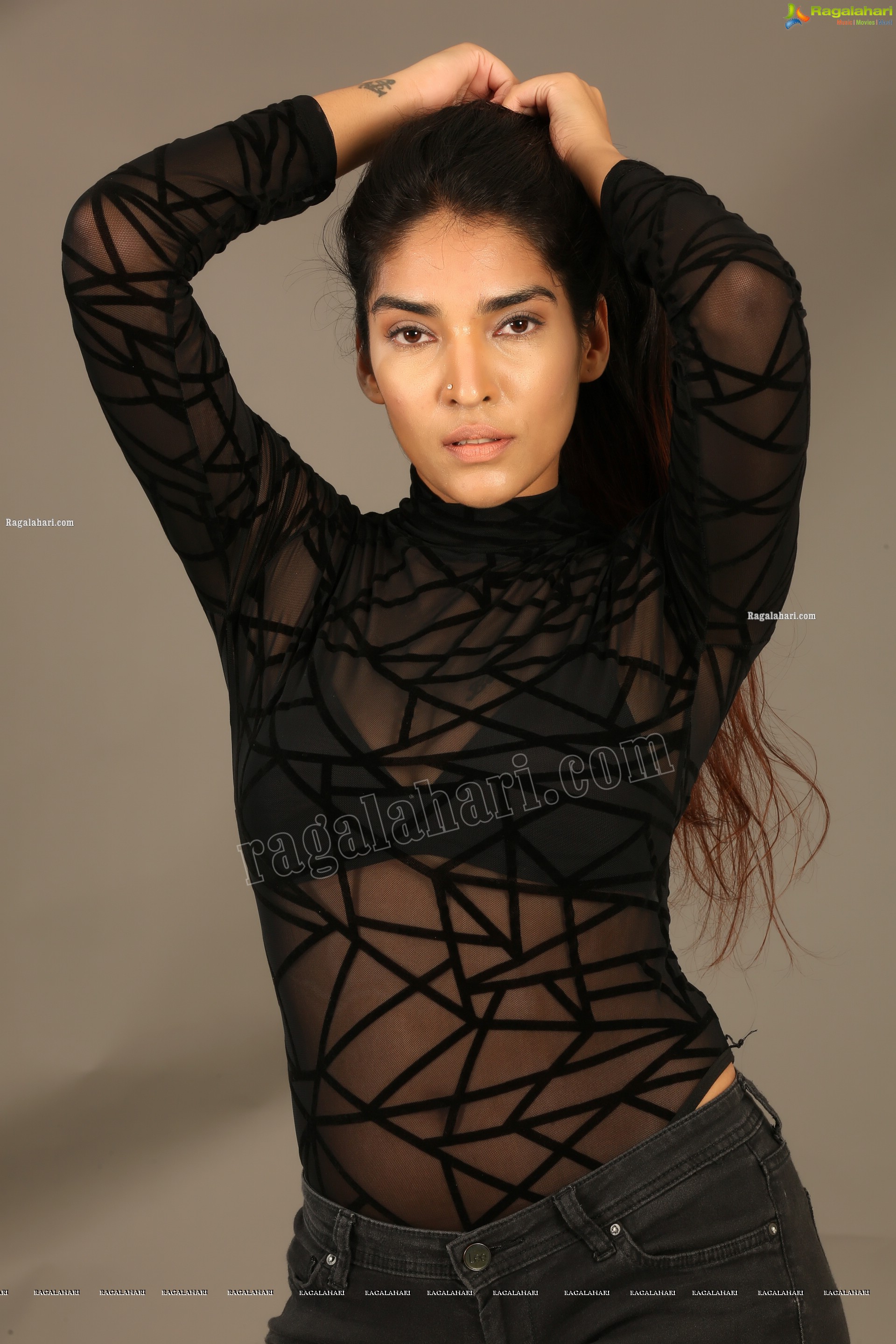 Supraja Narayan in Black Lace Top and Shorts, Exclusive Photo Shoot