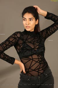 Supraja Narayan in Black Lace Top and Shorts