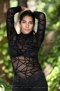 Supraja Narayan in Black Lace Top and Shorts