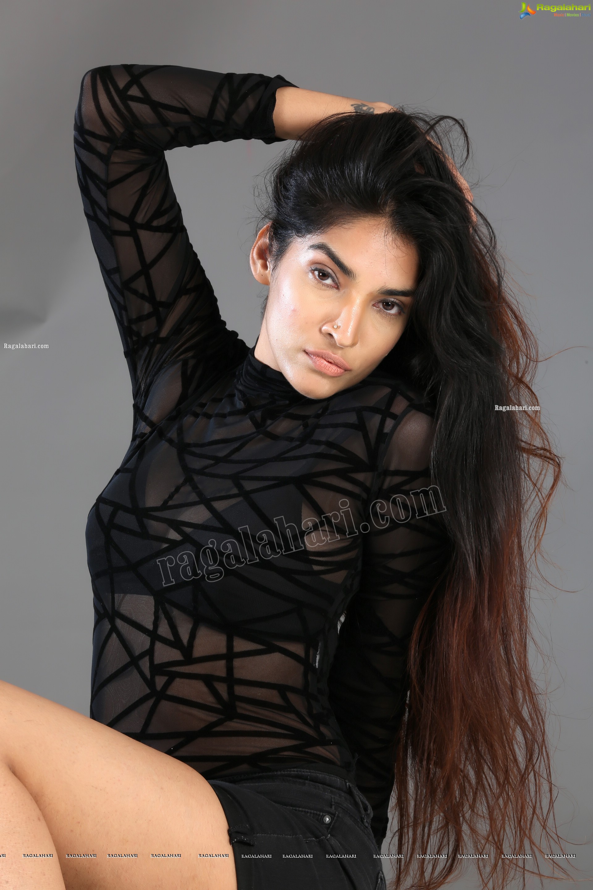 Supraja Narayan in Black Lace Top and Shorts, Exclusive Photo Shoot