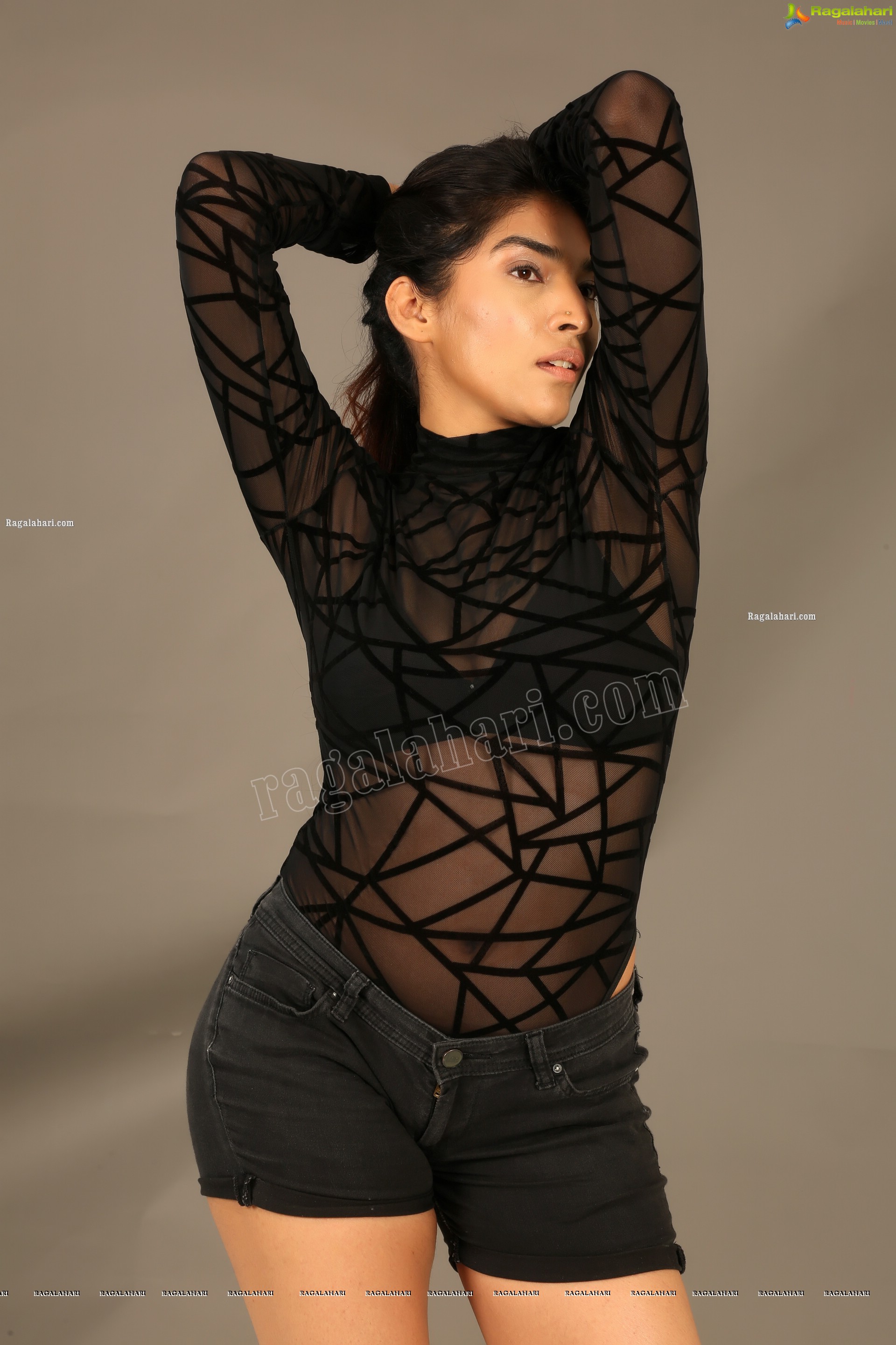 Supraja Narayan in Black Lace Top and Shorts, Exclusive Photo Shoot