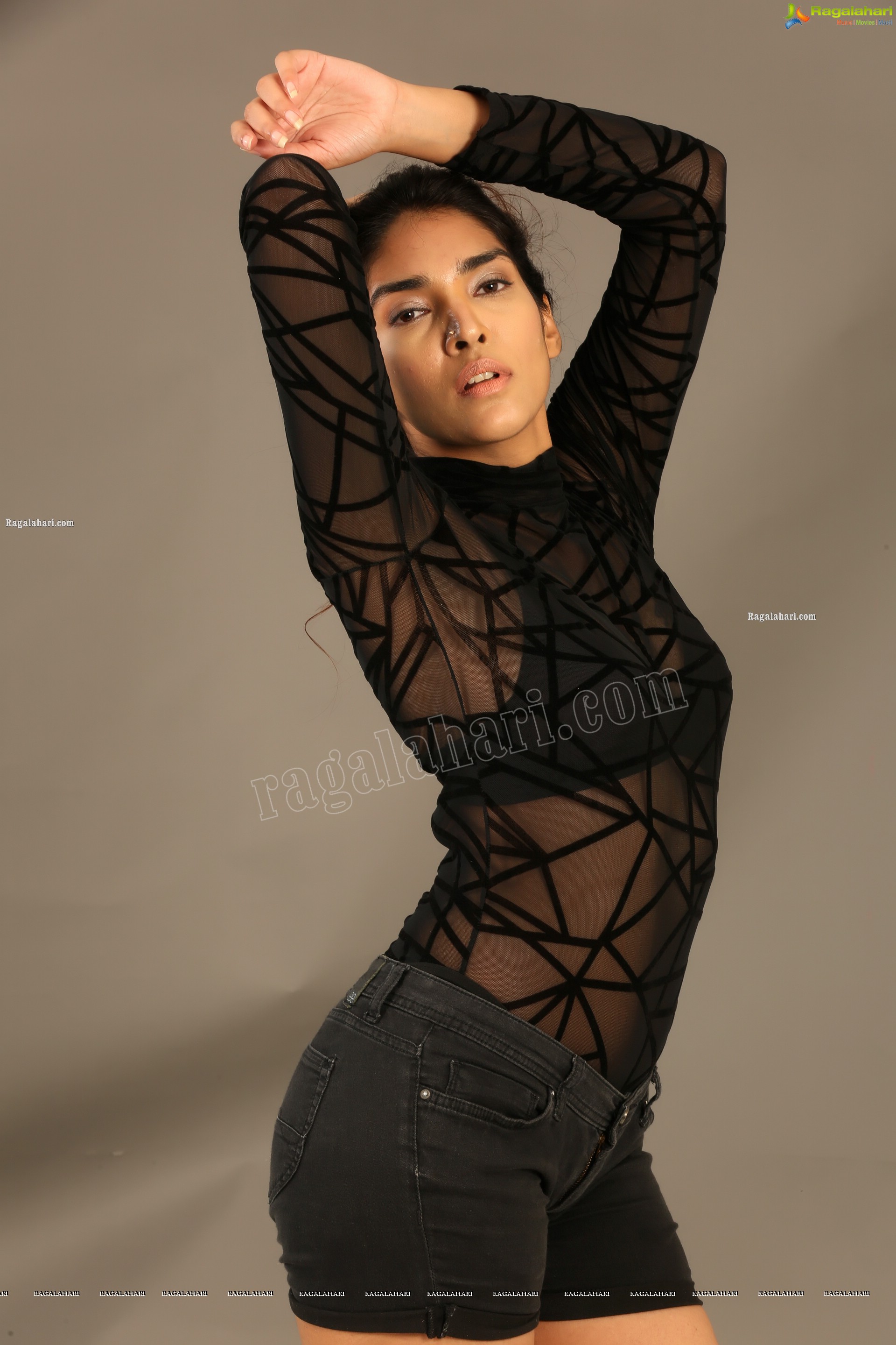 Supraja Narayan in Black Lace Top and Shorts, Exclusive Photo Shoot