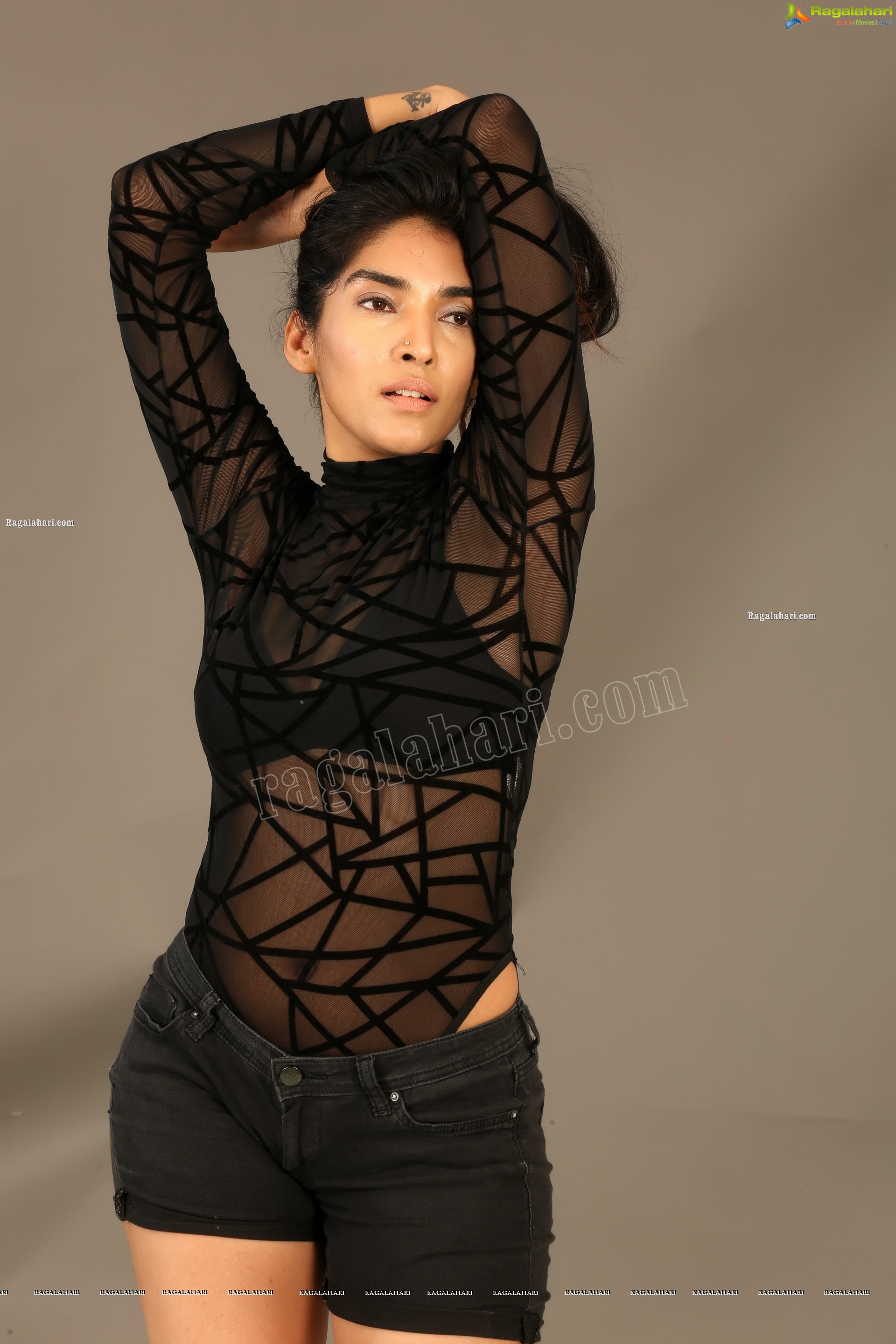 Supraja Narayan in Black Lace Top and Shorts, Exclusive Photo Shoot